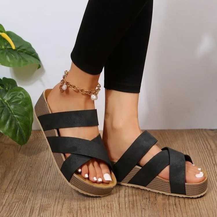 Slip On Flat platform cross-woven solid sandals