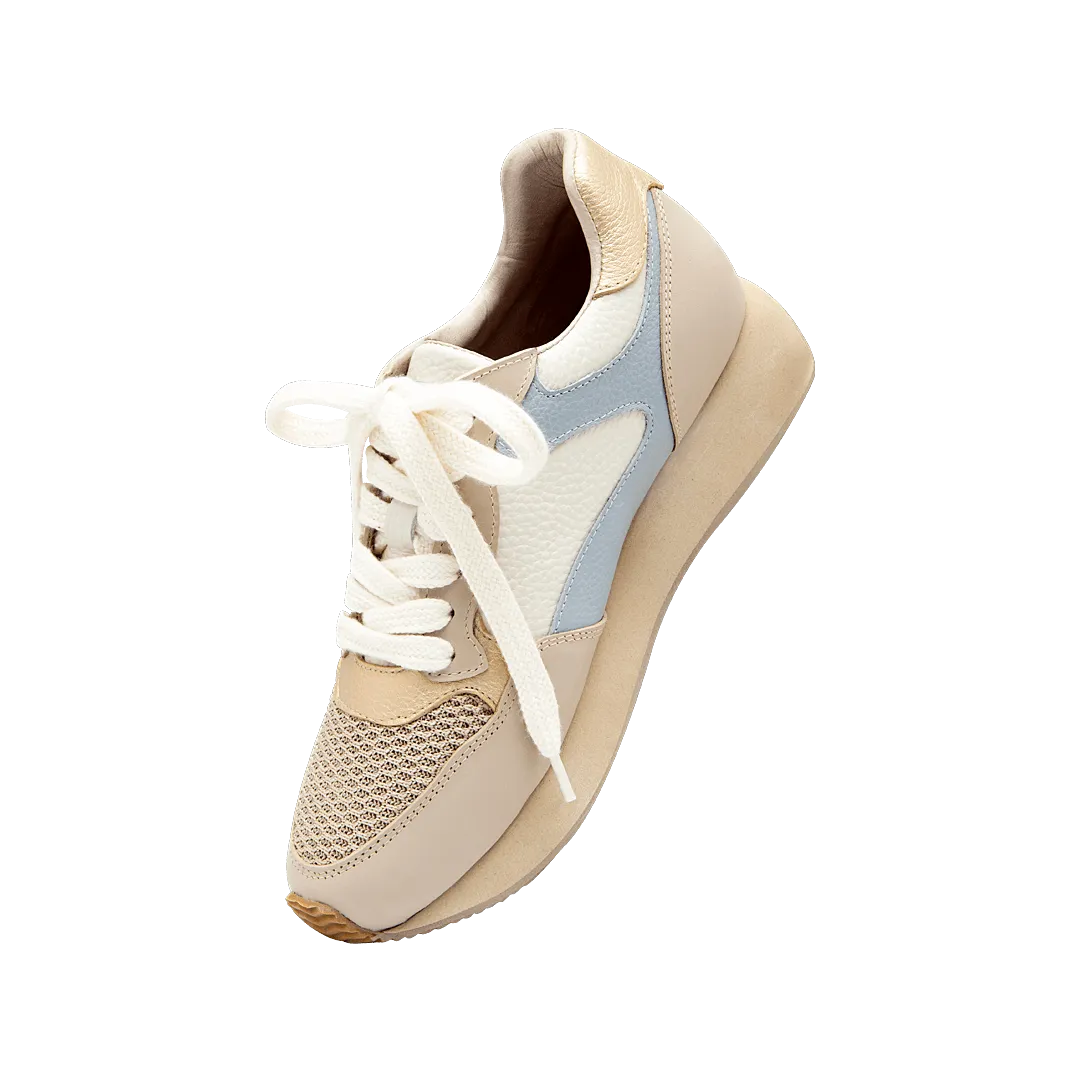 Tennis shoes in sand white x stone blue leather