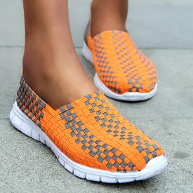 Trend Soft Breathable Casual Shoes Mesh Woven Flat Nurse Walking Sneakers Knit Slip on Loafer Shoes