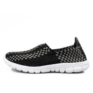 Trend Soft Breathable Casual Shoes Mesh Woven Flat Nurse Walking Sneakers Knit Slip on Loafer Shoes