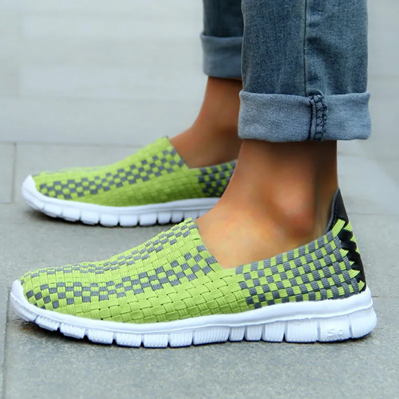 Trend Soft Breathable Casual Shoes Mesh Woven Flat Nurse Walking Sneakers Knit Slip on Loafer Shoes