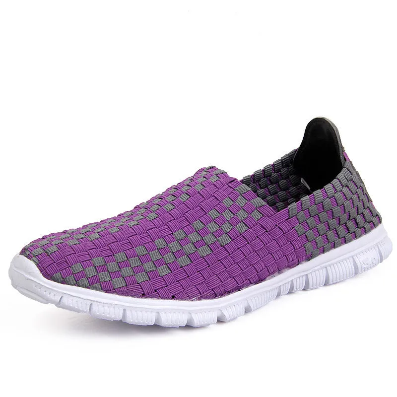 Trend Soft Breathable Casual Shoes Mesh Woven Flat Nurse Walking Sneakers Knit Slip on Loafer Shoes