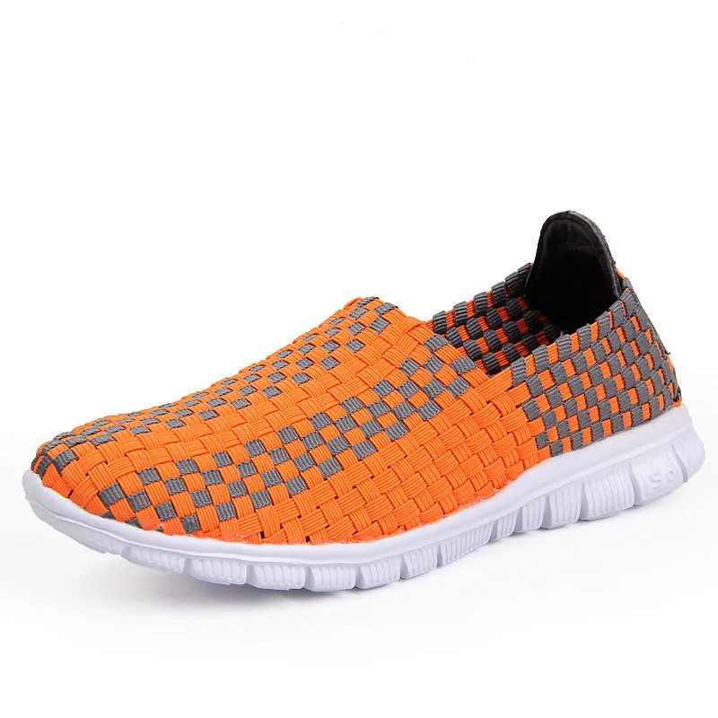 Trend Soft Breathable Casual Shoes Mesh Woven Flat Nurse Walking Sneakers Knit Slip on Loafer Shoes