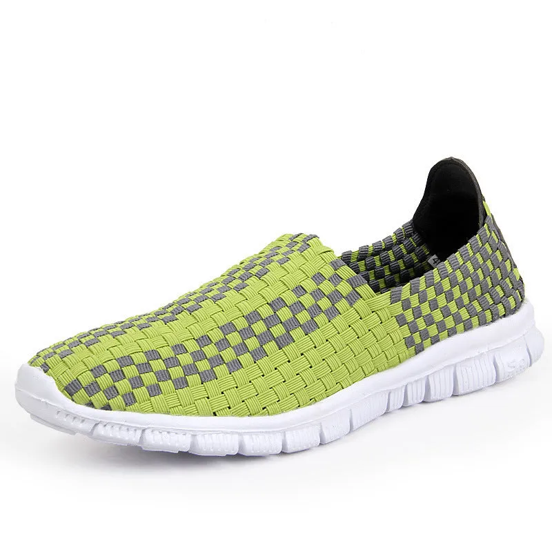 Trend Soft Breathable Casual Shoes Mesh Woven Flat Nurse Walking Sneakers Knit Slip on Loafer Shoes