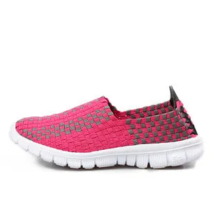 Trend Soft Breathable Casual Shoes Mesh Woven Flat Nurse Walking Sneakers Knit Slip on Loafer Shoes