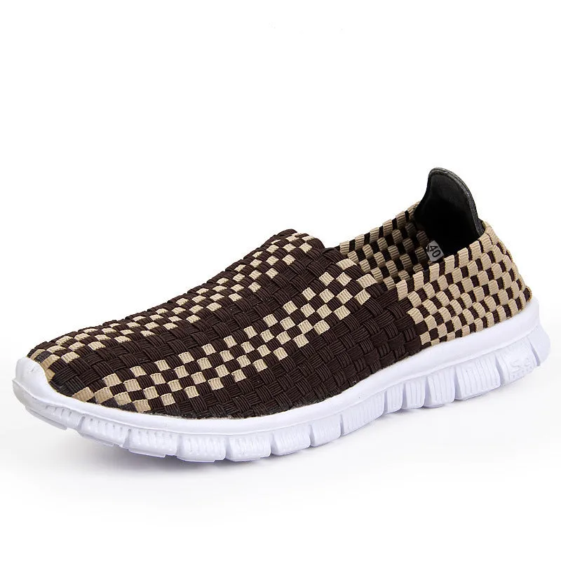 Trend Soft Breathable Casual Shoes Mesh Woven Flat Nurse Walking Sneakers Knit Slip on Loafer Shoes