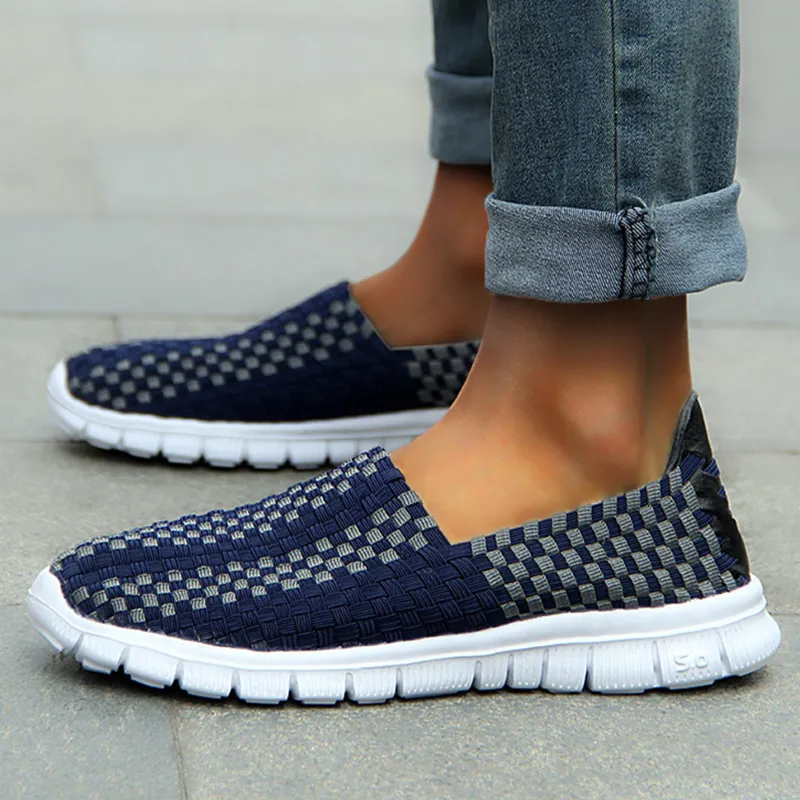 Trend Soft Breathable Casual Shoes Mesh Woven Flat Nurse Walking Sneakers Knit Slip on Loafer Shoes