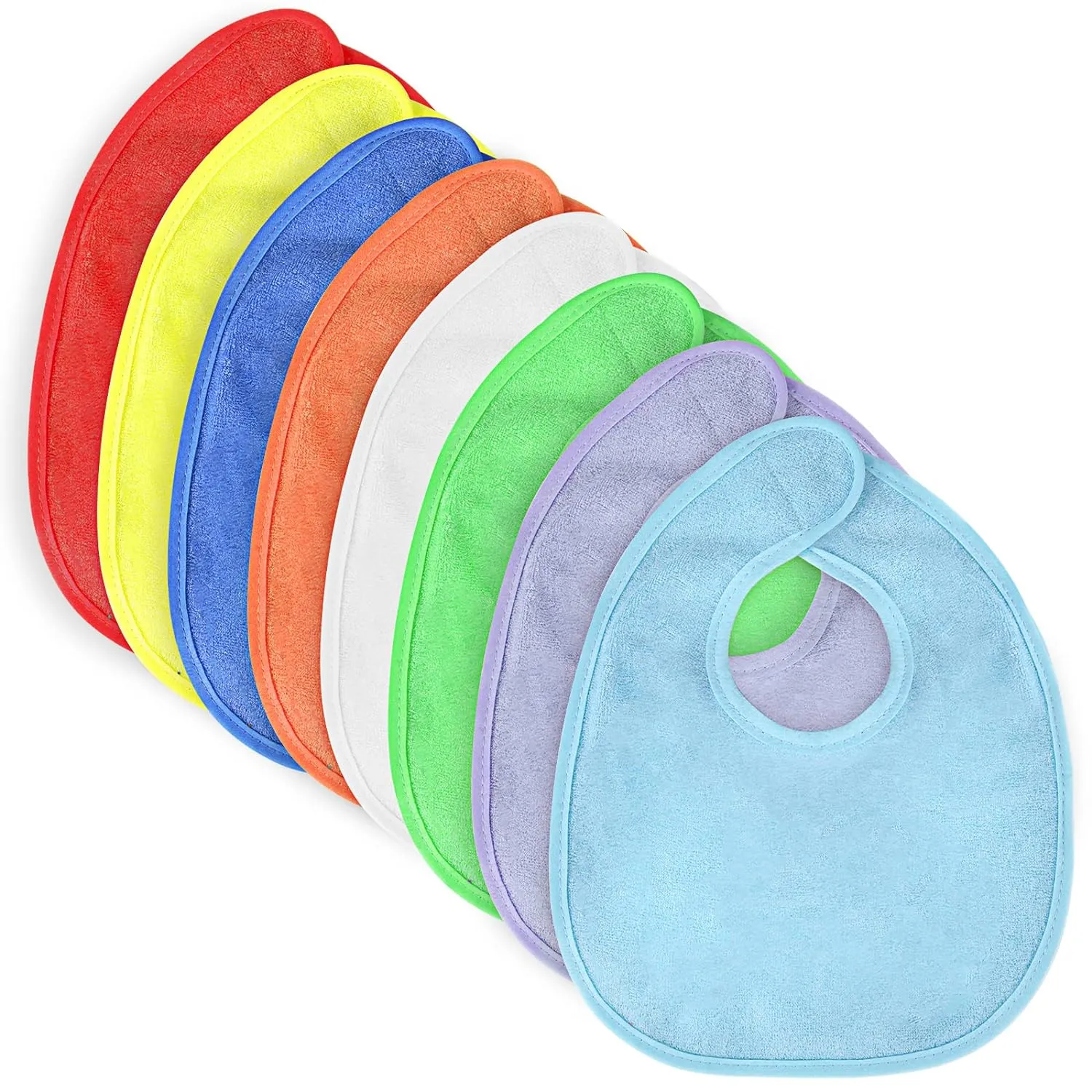 Vicloon Baby Bibs, 8Pcs Terry Bib Set, Baby Bibs for Girls & Boys, Terry Drool Cotton Bibs Waterproof Protection, Adjustable Hook-&-Loop Closure, Baby Bibs for Drooling and Teething(Color)