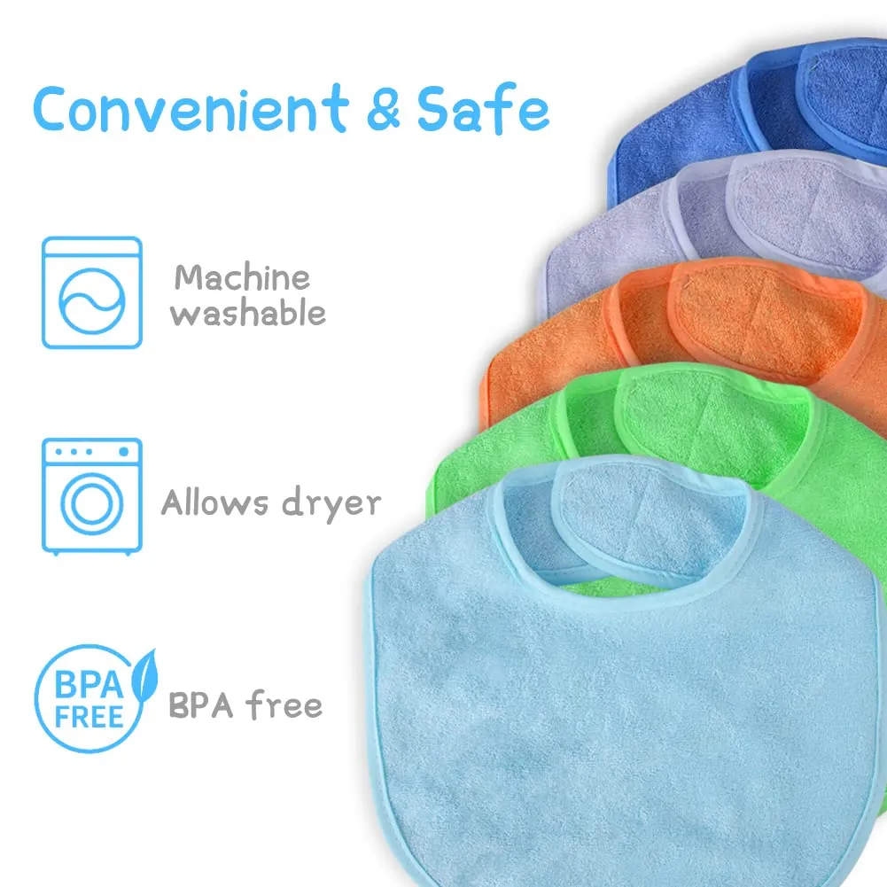 Vicloon Baby Bibs, 8Pcs Terry Bib Set, Baby Bibs for Girls & Boys, Terry Drool Cotton Bibs Waterproof Protection, Adjustable Hook-&-Loop Closure, Baby Bibs for Drooling and Teething(Color)